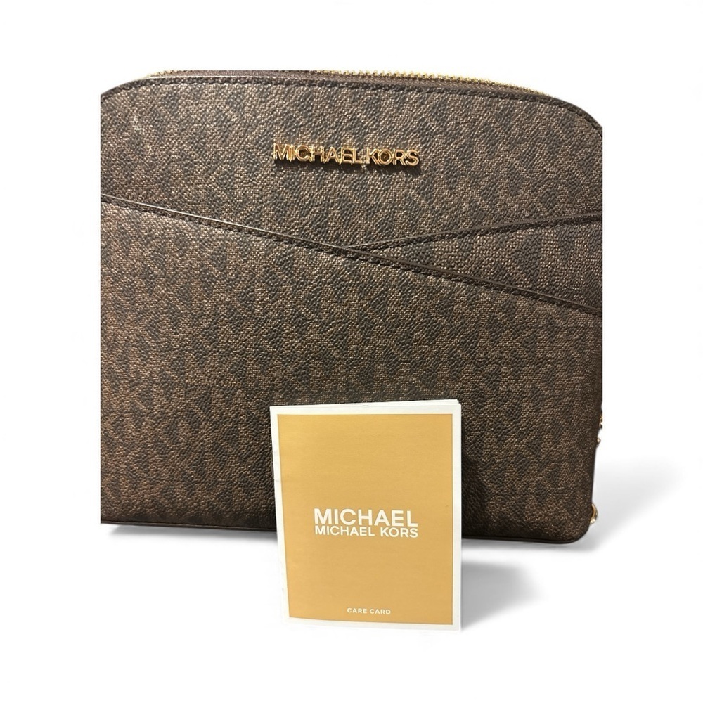 Michael Kors Jet Set Travel Medium Dome Crossbody in Brown Signature Canvas-NWT - Picture 6 of 9